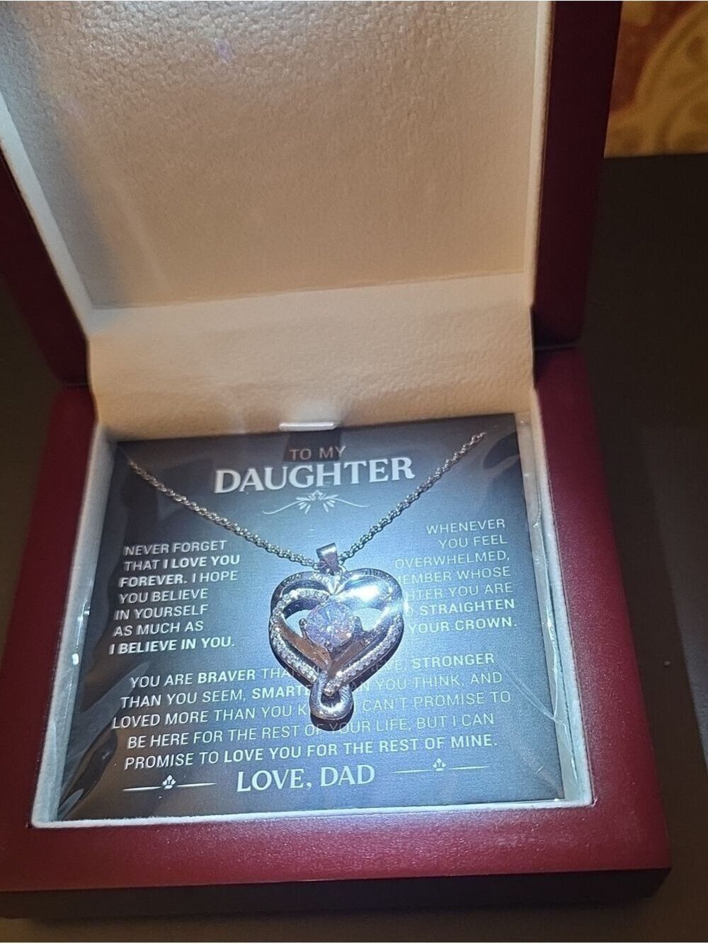 Silver Heart Pendant Necklace with Sparkling Stone - Gift for Daughter